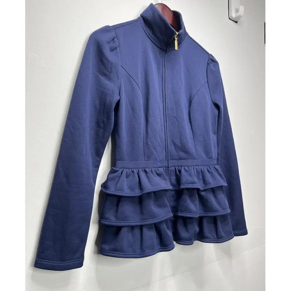 Lilly Pulitzer Navy Blue Azela Ruffle Fleece Jacket / Size-XSMALL